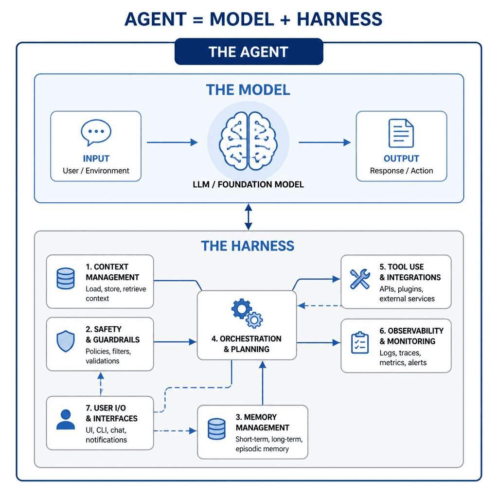 Agent = Model + Harness architecture diagram